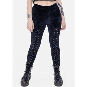 Poizen Industries Tayla Leggings L/XL Black Velvet Full Length Lace Up Front NEW